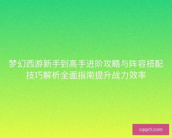 梦幻西游新手到高手进阶攻略与阵容搭配技巧解析全面指南提升战力效率