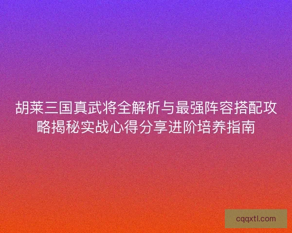 胡莱三国真武将全解析与最强阵容搭配攻略揭秘实战心得分享进阶培养指南