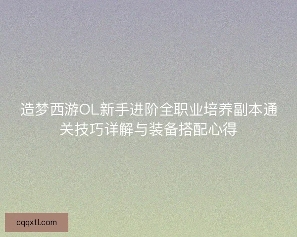造梦西游OL新手进阶全职业培养副本通关技巧详解与装备搭配心得