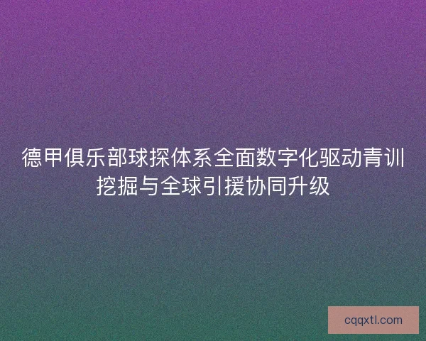 德甲俱乐部球探体系全面数字化驱动青训挖掘与全球引援协同升级