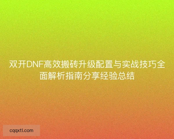双开DNF高效搬砖升级配置与实战技巧全面解析指南分享经验总结