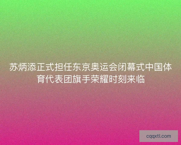 苏炳添正式担任东京奥运会闭幕式中国体育代表团旗手荣耀时刻来临